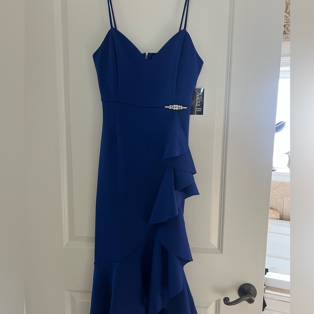 Mother of Bride; Elegant Asymmetrical Royal Blue Dress